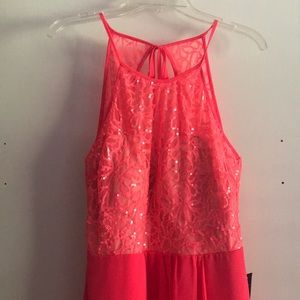 Long Formal Coral Dress with Slit